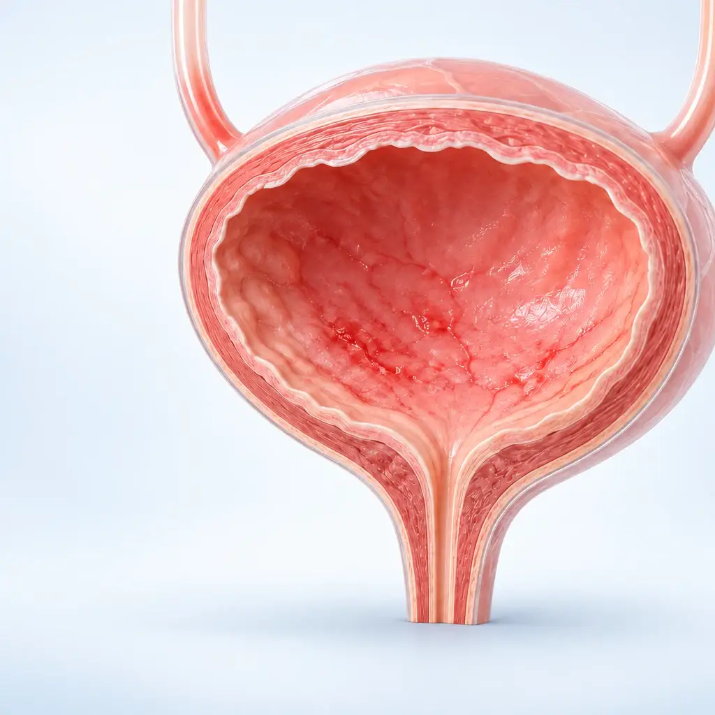 방광 안쪽 점막의 염증을 표현한 방광염 3D 의학 일러스트